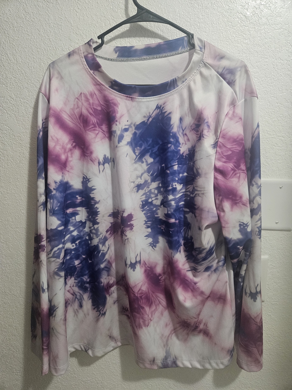 Tie-Dye Long Sleeve Women's Top/ Tee,  in Purple and Blue. XXL.